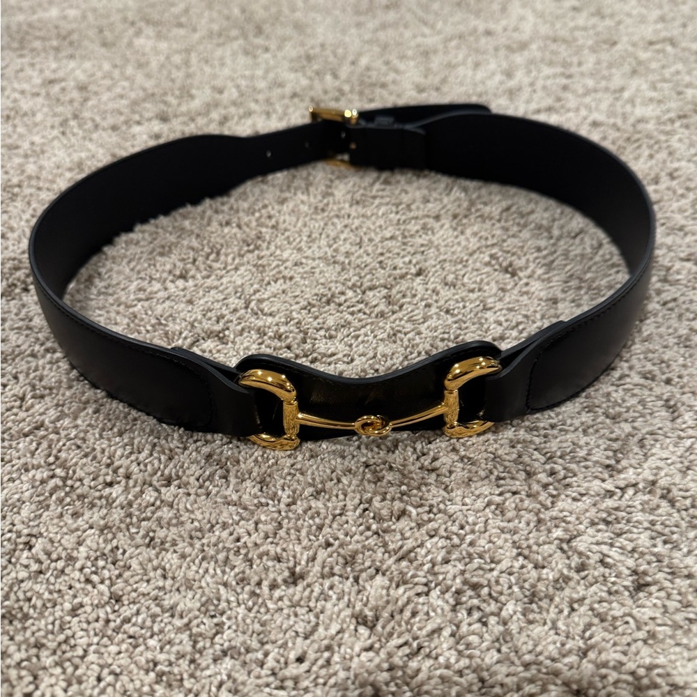Gucci Black Belt with Gold Horsebit Buckle
